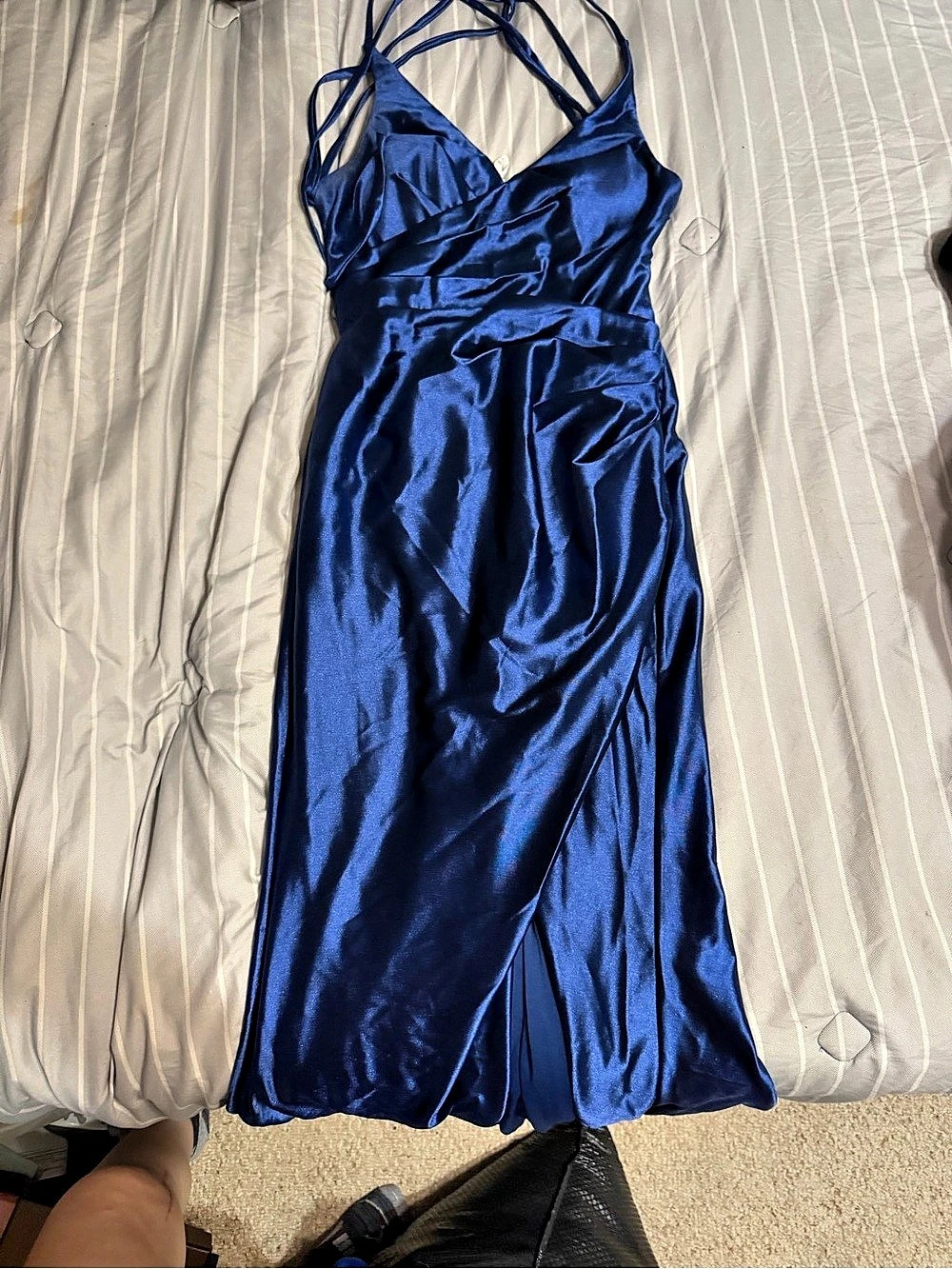 Blue Satin-Look Strappy Maxi Dress Like New